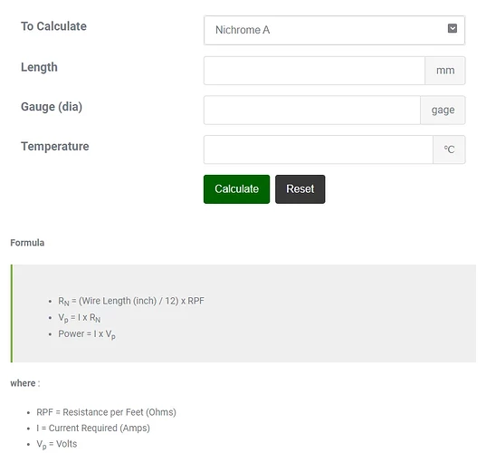 Nichrome Wire Formula